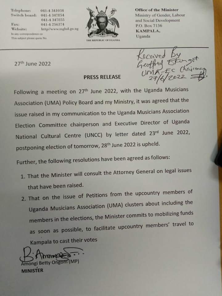 EJAU_'s tweet photo. @UgandaMusicians voting put on hold by the ministry of Gender @cindy_sanyu @djjacobomutuze @dee_ragga @kingsaha256 @HEBobiwine @Phinamasanyala1 @ntvuganda @McHopeLive1 @mckatsug @isaacrucci @SilverKyagulany @bukeddetv @Andrewseguya @UCC_Official @stickmanmusudan @SelectorUganda https://t.co/7cMnxr3Ovj