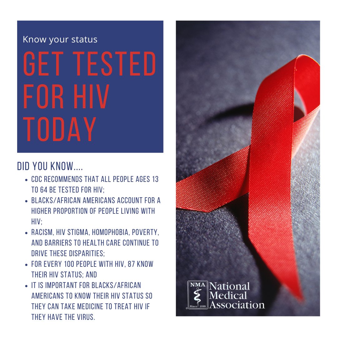 NationalMedAssn's tweet photo. Did you know that, in 2019, Black/African Americans accounted for 41% of the estimated 34,800 HIV infections in the US, even though Black/African Americans represent only 12 percent of the U.S. population? #KnowYourStatus #NMA #NHTD #StopHIVTogether https://t.co/a73Q1NKg17