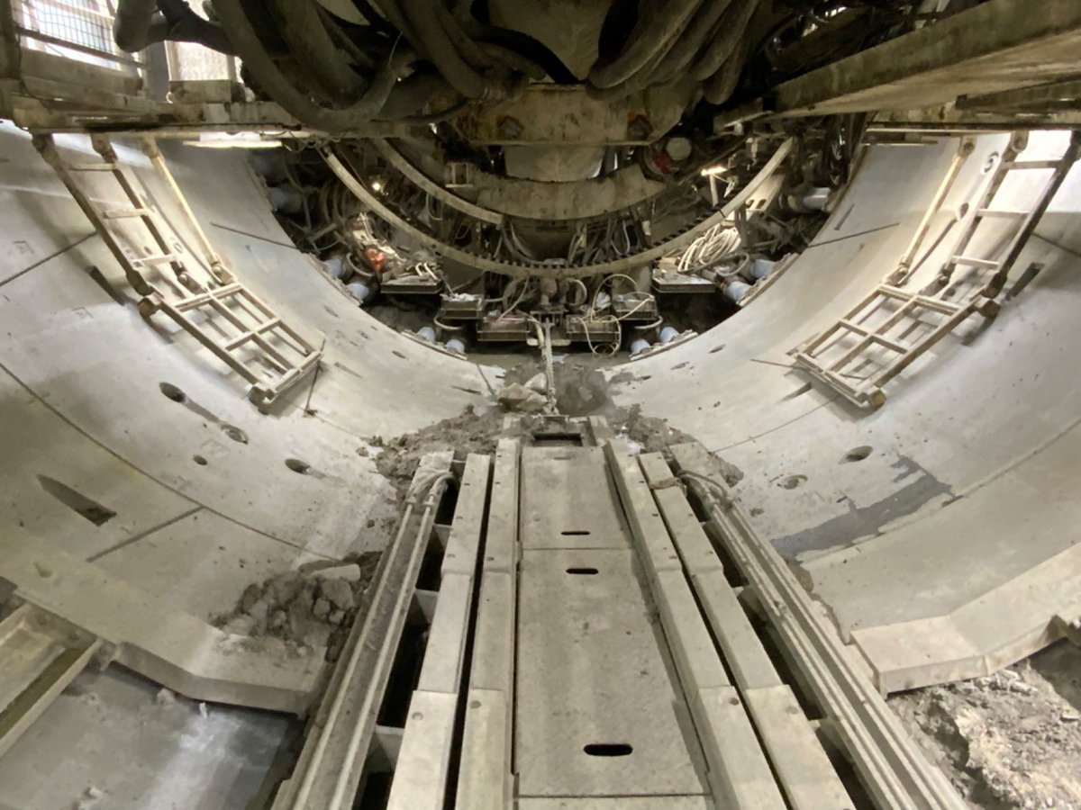 PurpleLineTBMs's tweet photo. This month the project reached a noteworthy milestone. On 6.15,  Iris &amp; Aura, Sec 3 Tunnel Boring Machines (TBM), reached the halfway point for completing tunneling excavation. Both launched from the West LA VA Medical Center campus, and are working E toward Century Century. https://t.co/eWulBFZOiP