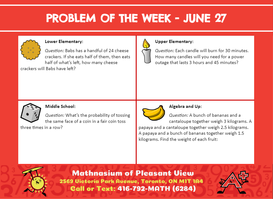 MathnasiumPv's tweet photo. Here are this week's PROBLEMS OF THE WEEK! 

#problemoftheweek #math #mathisfun #mathforkids #mathtutoring #mathenrichment #matheducation #education #mathnasium #pleasantview #torontomathtutoring #mathproblem #mathforchildren #mathhelp #homeworkhelp #toronto #mathematics https://t.co/KasfwOS2kU