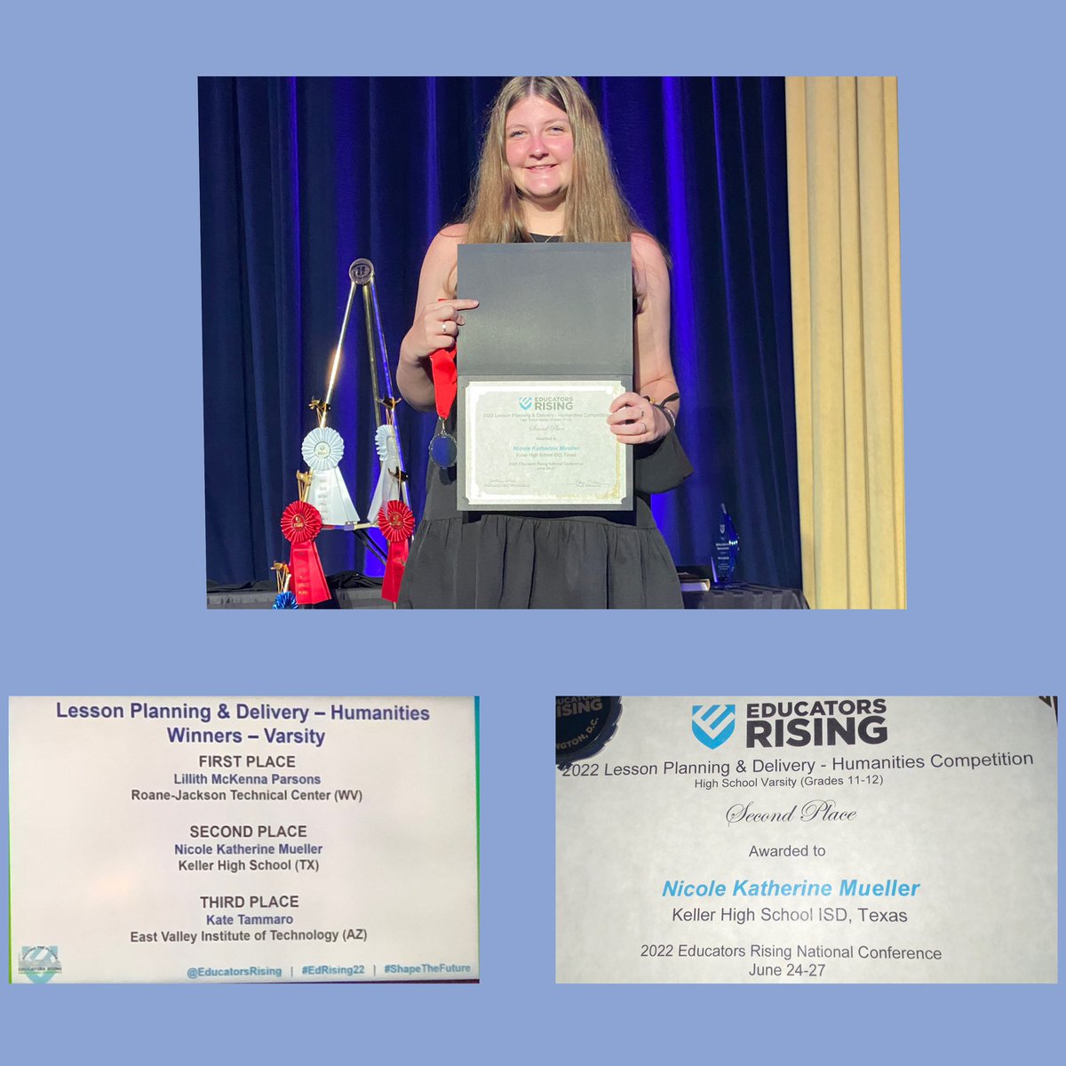 khs_tafe's tweet photo. Congratulations to Nicole for placing 2nd at the Ed Rising National competition!!! @Nicole_Mueller4
@KHSIndianNation 
@KellerISD_CTE https://t.co/PKYHBomZaX