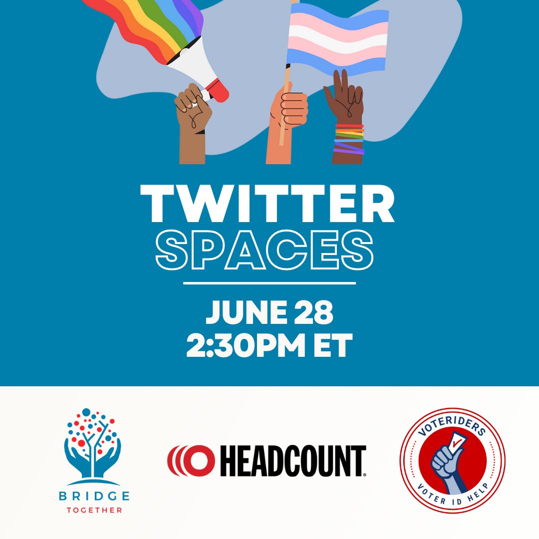 Transgender and non-binary voters in every state deal with intimidating and discouraging bias, confusion and inconsistent application of the law at the polls. Join us TOMORROW to learn how @HeadCountOrg and @VoteRiders are helping the LGBTQ+ community vote with #Pride.