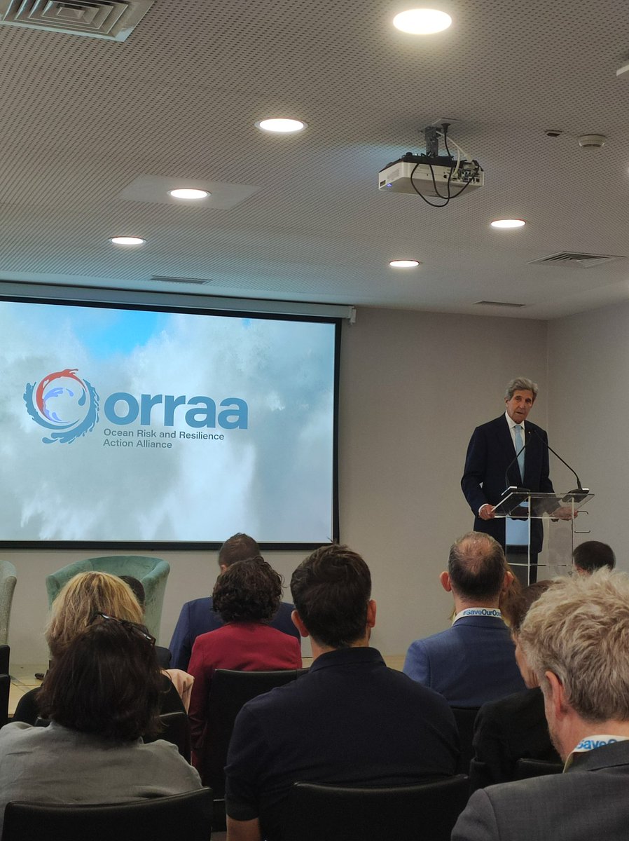 josh_ling's tweet photo. "The 1.5 degrees target is still within reach. We need to make good decisions now and act on them." @JohnKerry at the ORRAA Member Meeting @ORRAAnews #UNOceanConference2022 https://t.co/g17sjKU5E8