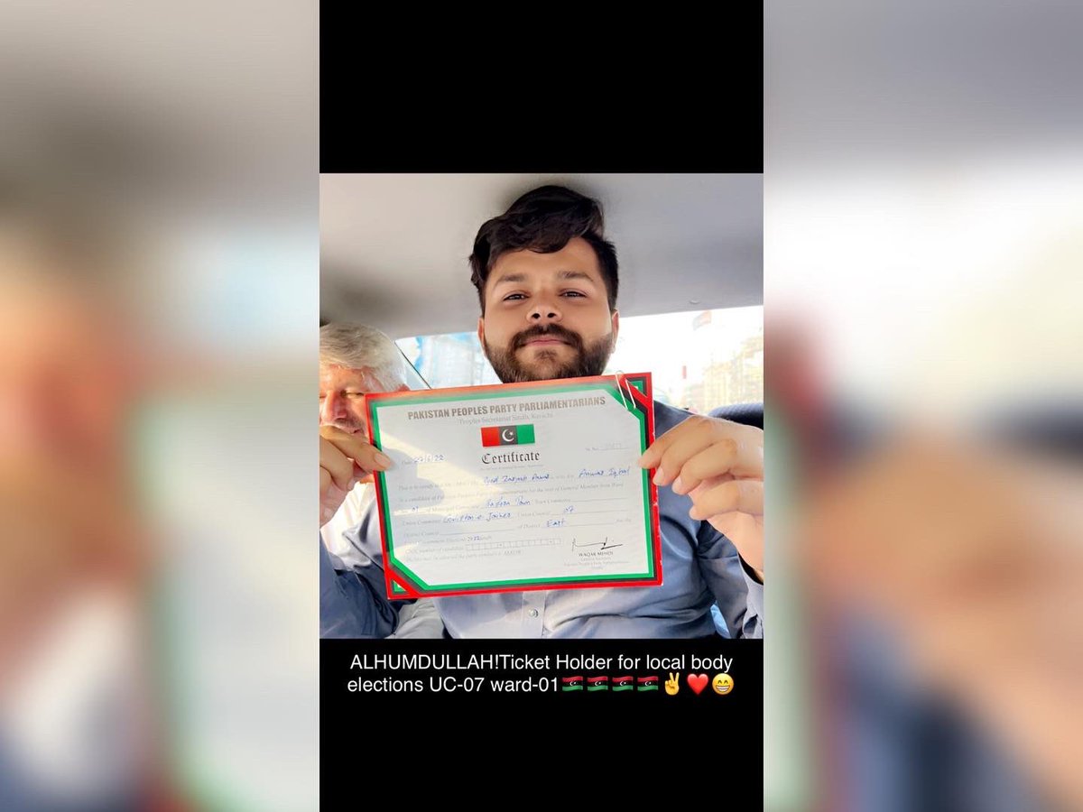 Syed_Zaryaab's tweet photo. Alhumdullah! I’m Thankful to Allah and my Seniors of “PAKISTAN PEOPLES PARTY PARLIAMENTARIANS 🇱🇾✌️”for giving me Ticket to Participate in “LOCAL BODY ELECTIONS “from (UC-07,WARD-01) FOR “GENERAL COUNSELOR”🇱🇾👍

#voteforchange2022
#PPP #TeerPayThappa #BilawalBhuttoZardari https://t.co/TjaW44dn7Z