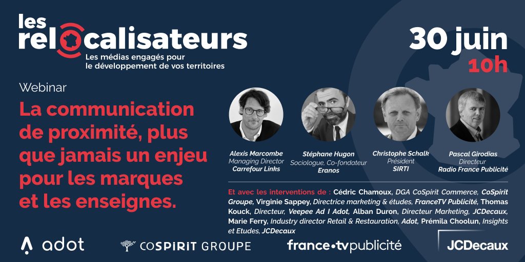 JCDecaux France (@jcdecaux_france) on Twitter photo Nouveau webinar #lesrelocalisateurs Jeudi 30 juin 2022 à 10h.
<a href="/alban_duron/">Alban Duron</a> participera à la première table ronde « Stratégies Retail Media » aux côtés d’Alexis Marcombe, Cédric Chamoux et Thomas Kouck.
Programme et inscription en ligne 👇
app.livestorm.co/lesrelocalisat… Nouveau webinar #lesrelocalisateurs Jeudi 30 juin 2022 à 10h.
<a href="/alban_duron/">Alban Duron</a> participera à la première table ronde « Stratégies Retail Media » aux côtés d’Alexis Marcombe, Cédric Chamoux et Thomas Kouck.
Programme et inscription en ligne 👇
app.livestorm.co/lesrelocalisat…