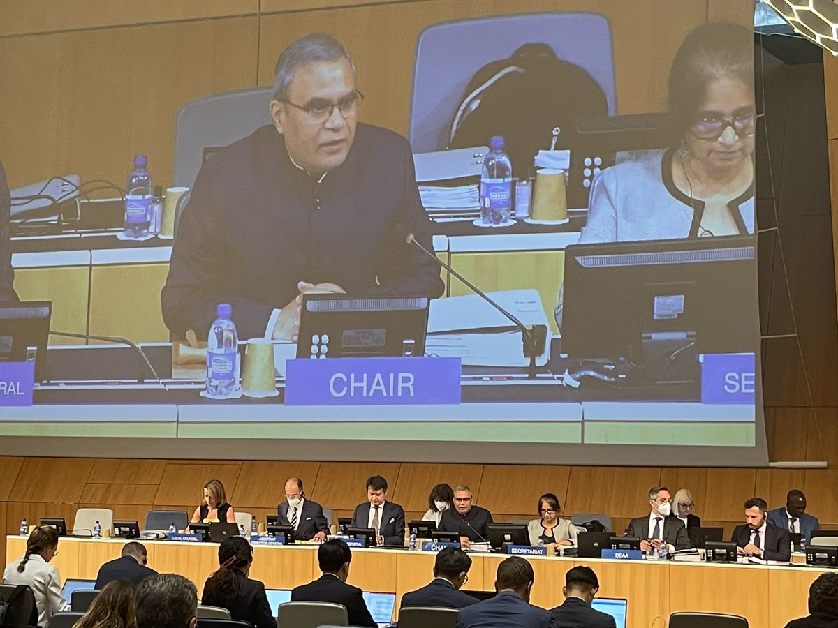 IndiaUNGeneva's tweet photo. Amb @IndraManiPR assumed today the chairmanship of the Program &amp; Budget Commitee of @WIPO, for 2022, which deals with Audit, Oversight, Performance Appraisal, Finance, Administration and Programs of WIPO.
@DPIITGoI @CIPAM_India @MEAIndia @startupindia https://t.co/2UxdE1scOb