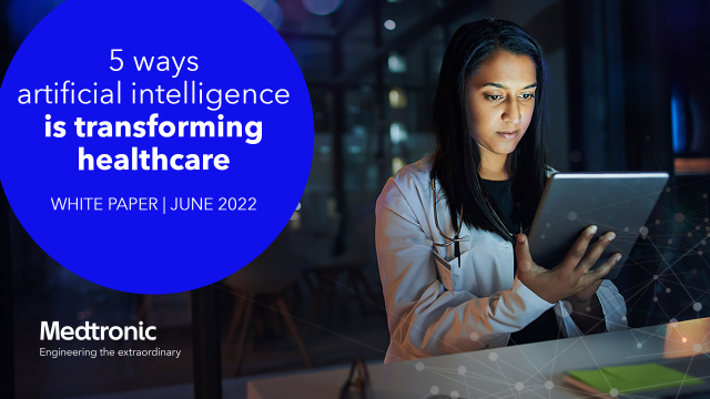 Axchun76's tweet photo. It sounds counterintuitive, but data and artificial intelligence are helping healthcare leaders humanize care. This white paper is a case study that shares five ways to see see tangible change. #MedtronicEmployee https://t.co/jiWYd0bBlU https://t.co/Fs1mvuEVyL
