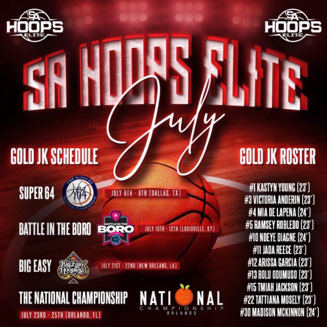 Spent June by attending some great
camps and working on my craft but I'm excited to get on the road with my @SAHoopsElite team. Let’s get busy!! Hope to see you there!! @SATXrecruiting @WorldExposureWB @ShesBallin #girlshooptoo #basketball #AAU #sheballin #collegeprospect #co23