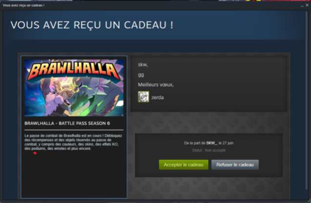 bhZERDA's tweet photo. proof of battle pass brawlhalla gift https://t.co/lfvTOwSdgb