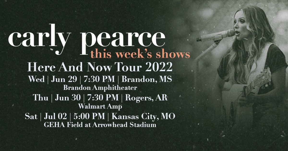 carlypearce's tweet image. Who am I seeing this week for the #HereAndNowTour?! Excited to sing these songs with you guys! ✨ carlypearce.com/tour