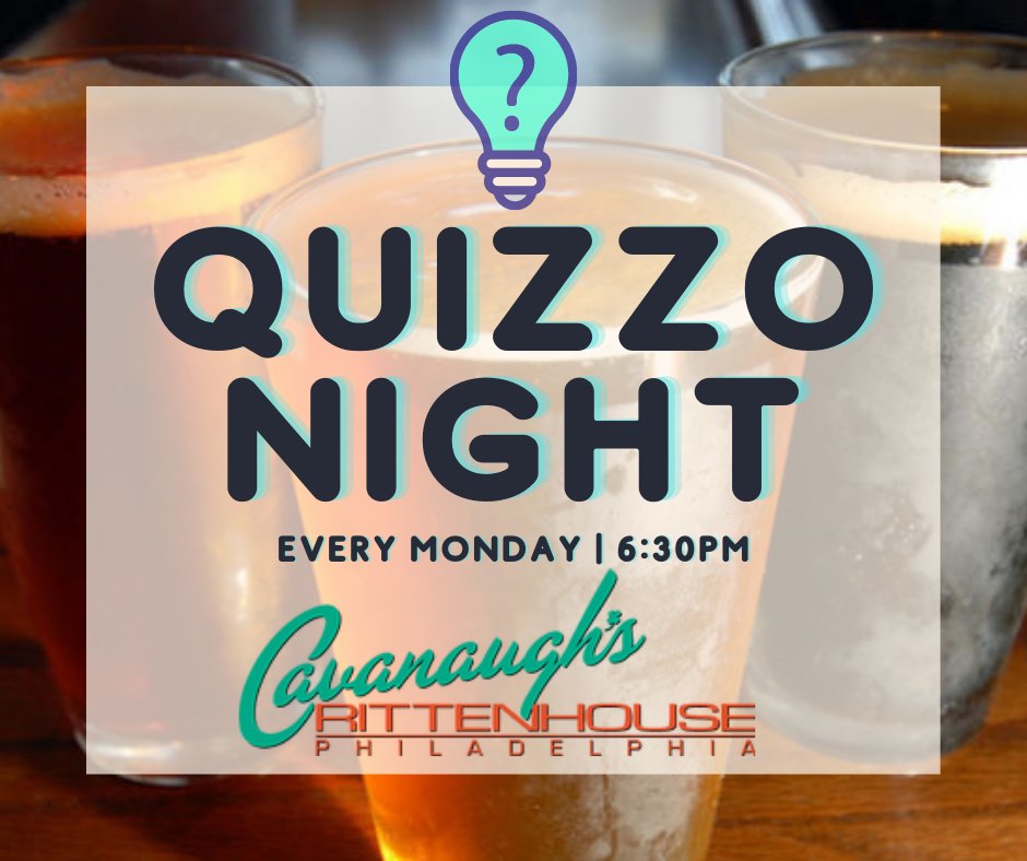 cavsrittenhouse's tweet photo. #Quizzo tonight at 6:30PM! Hangout for happy hour from 5-7PM with 
$4 Bud Light drafts, $5 White Claw Hard Seltzers and $6 Wheatley Vodka drinks 😎 See you there! #CavsRittenhouse #PhillyQuizzo https://t.co/trJqXBx2O3