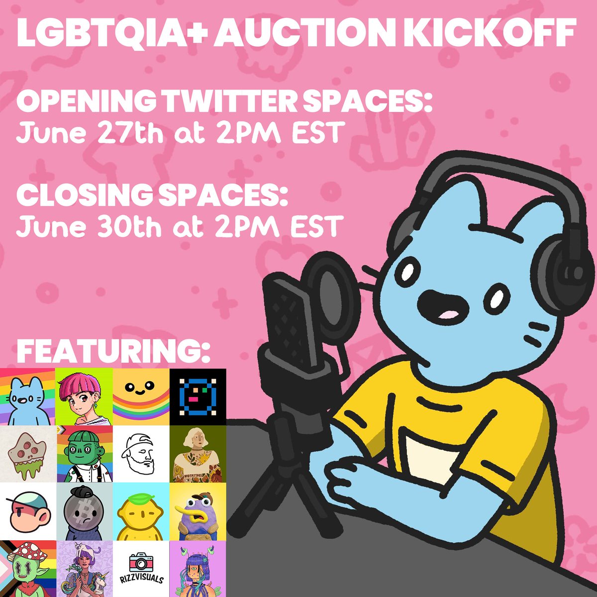 Join us today as we open <a href="/spriteclubNFT/">Sprite Club 🍄</a>'s NFT Auction to help different LGBTQ+ orgs! 🌈

Set Reminder: x.com/i/spaces/1BdGY…