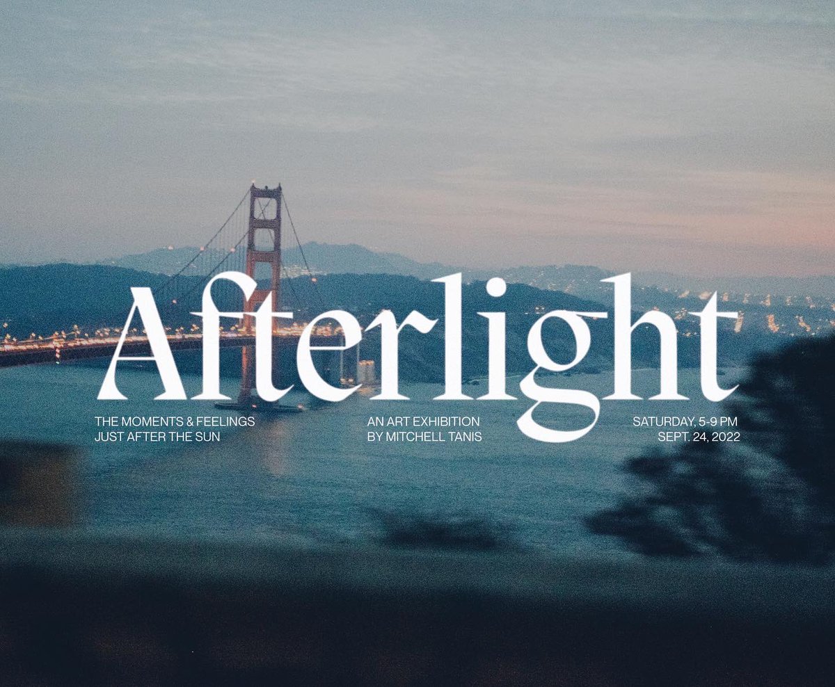 MitchellTanis's tweet photo. I’m putting on an art exhibition and I want you to come.

Afterlight is a creative expression of photography, art, and design. The intent of the exhibition is to walk the viewer through the feelings and emotions that come after the sun goes down.

https://t.co/5e0hU0paKI https://t.co/2XnozBsRhL