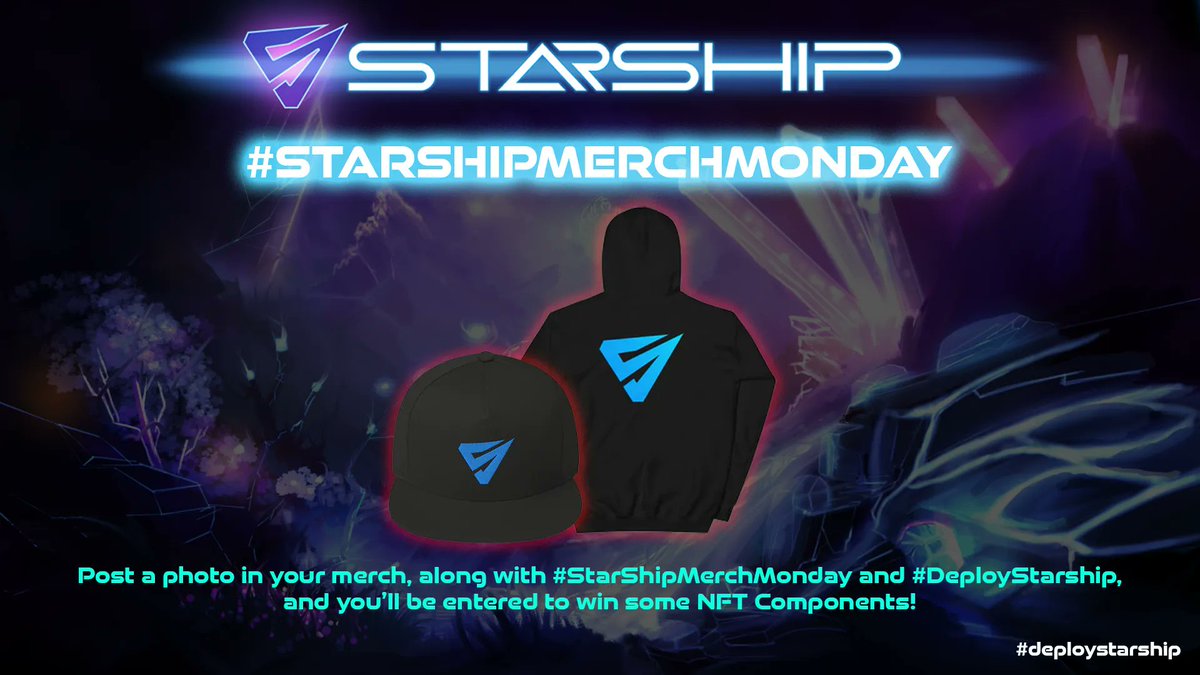 DeployStarShip's tweet photo. Time to show off that StarShip Merch!
Post a photo in your StarShip Merch, with the hashtags #DeployStarShip and #StarShipMerchMonday, and you'll be entered to win some NFTs!
Check out the StarShip Merch Store: https://t.co/nHkm9wHy3m
#DeployStarShip #StarShipUniverse https://t.co/5WfkXXWLzu