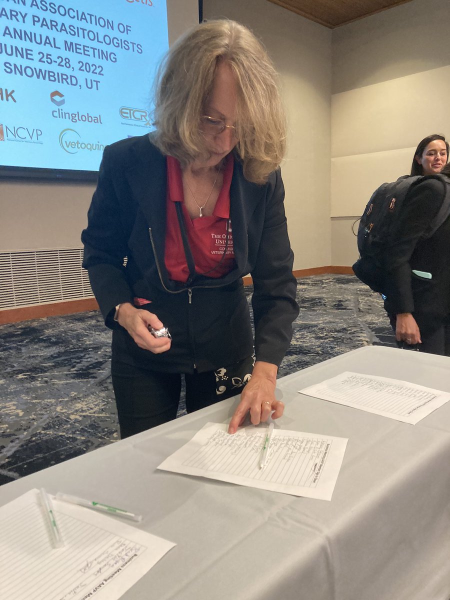 AnnRuth's tweet photo. Experience using a “clicker” to count eggs comes in handy when counting names for the @AAVParasit business meeting! #AAVP2022 https://t.co/1CO0L17Kc8
