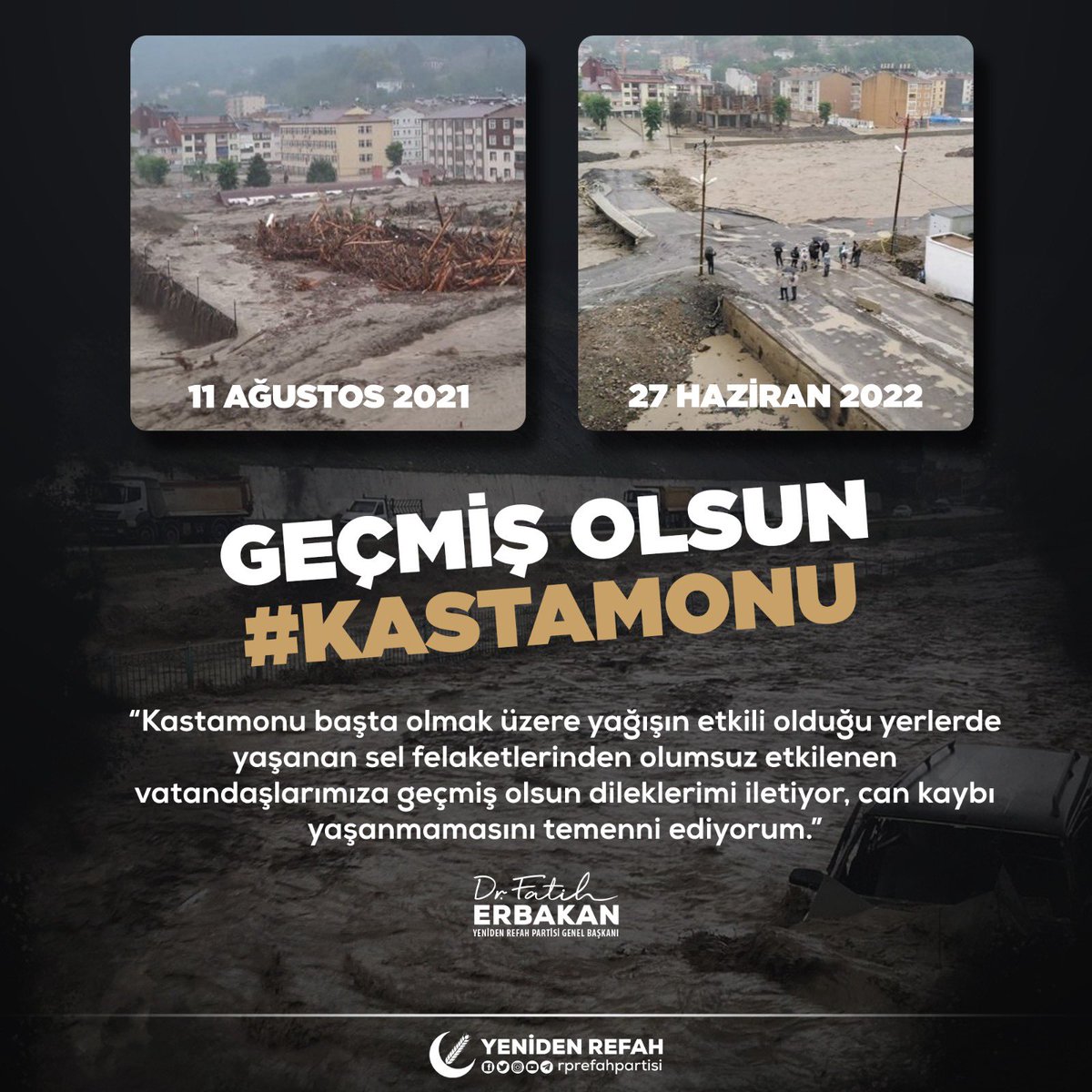 erbakanfatih's tweet photo. Kastamonu başta olmak üzere yağışın etkili olduğu yerlerde yaşanan sel felaketlerinden olumsuz etkilenen vatandaşlarımıza geçmiş olsun dileklerimi iletiyor, can kaybı yaşanmamasını temenni ediyorum. https://t.co/R5YxeLAc8v