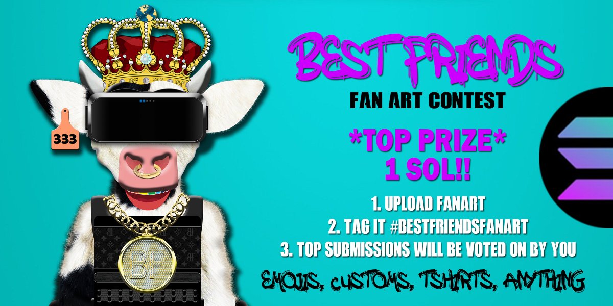 BestFriendsNFT's tweet photo. 🚨BEST FRIENDS FANART CONTEST🚨
is still running!!

1 $SOL up for grabs! Join our discord or 

1. Upload Art
2. Use #BESTFRIENDSFANART
3. Vote When its Time!

#solananfts #fanart #contest #solgiveaway #SolanaCommunity #NFTCommmunity #makesomething #lfg #whosgoingtowin https://t.co/GJ4ReG7wH7