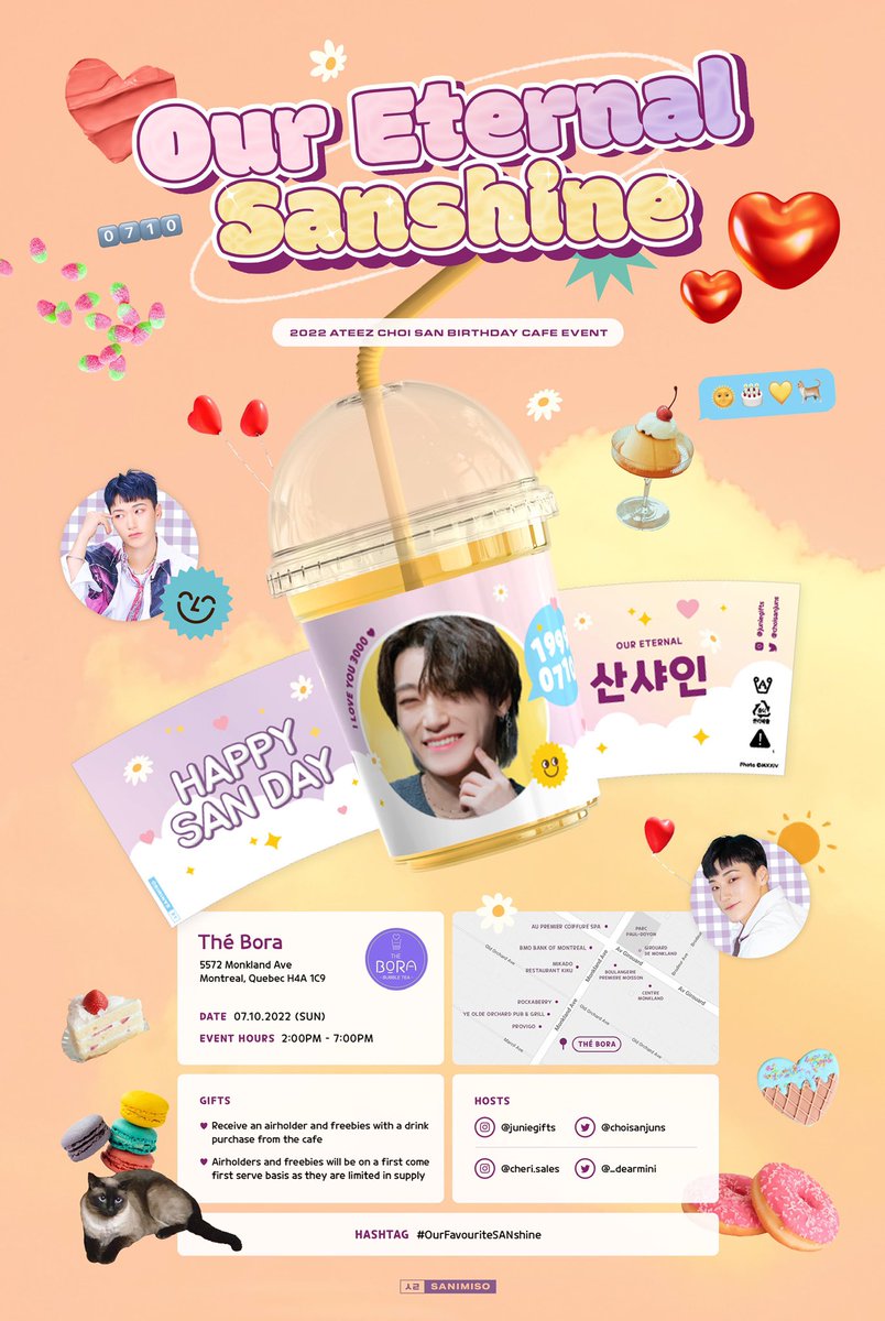 jutdwaez's tweet photo. 💜CHOI SAN BIRTHDAY CUPHOLDER EVENT IN MONTREAL, CANADA💜
#OurFavouriteSANshine 

📍Thé Bora
🗓 Sunday, July 10 2022 
🕐 2PM to 7PM
✨ Limited air-holders available (FCFS)

designed by the lovely @sanimiso 💜

#CHOISAN #ATEEZ 
#최산 #에이티즈 https://t.co/6H8Y6tbcZk