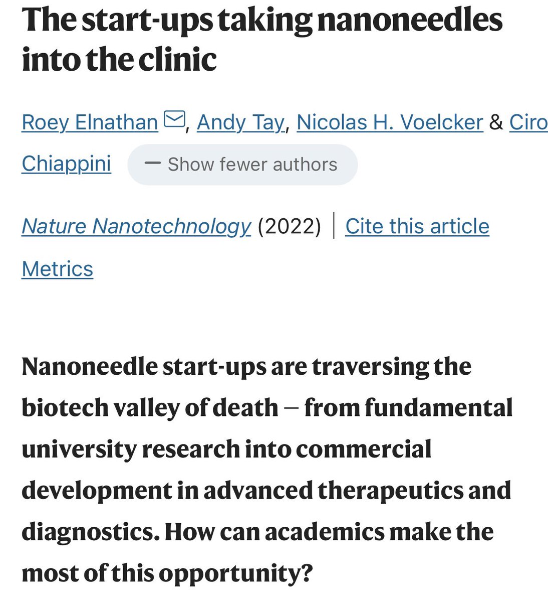 Roey Elnathan (@elnathanroey) on Twitter photo Our article is pitched for academics to reach further into the world of business, capital, and commercialisation. What we describe is intended to be a first step for many emerging scientists <a href="/AltoCC/">Ciro Chiappini</a> <a href="/andytkp2017/">AndyTKP</a> <a href="/NicoVoelcker/">Nicolas H. Voelcker @nicovoelcker.bsky.social</a> <a href="/MonashPharm/">Monash Pharmacy & Pharmaceutical Sciences</a> @DeakinHealth 
👉tinyurl.com/2p9a32a9 Our article is pitched for academics to reach further into the world of business, capital, and commercialisation. What we describe is intended to be a first step for many emerging scientists <a href="/AltoCC/">Ciro Chiappini</a> <a href="/andytkp2017/">AndyTKP</a> <a href="/NicoVoelcker/">Nicolas H. Voelcker @nicovoelcker.bsky.social</a> <a href="/MonashPharm/">Monash Pharmacy & Pharmaceutical Sciences</a> @DeakinHealth 
👉tinyurl.com/2p9a32a9