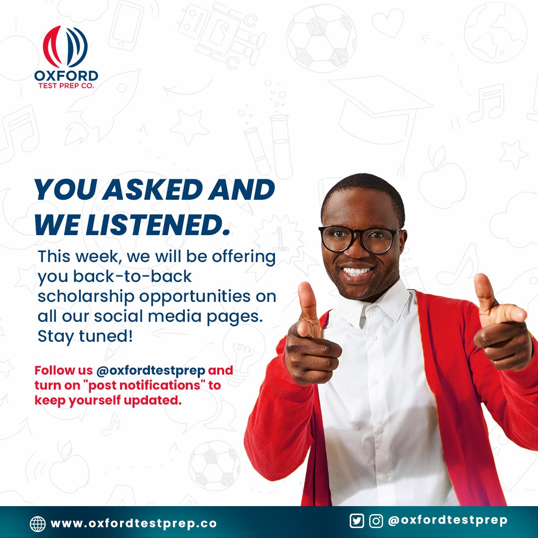 OxfordTestPrep's tweet photo. You asked,
We listened.

#Scholarships #studyabroad #migratewithus https://t.co/JveaT07jwh