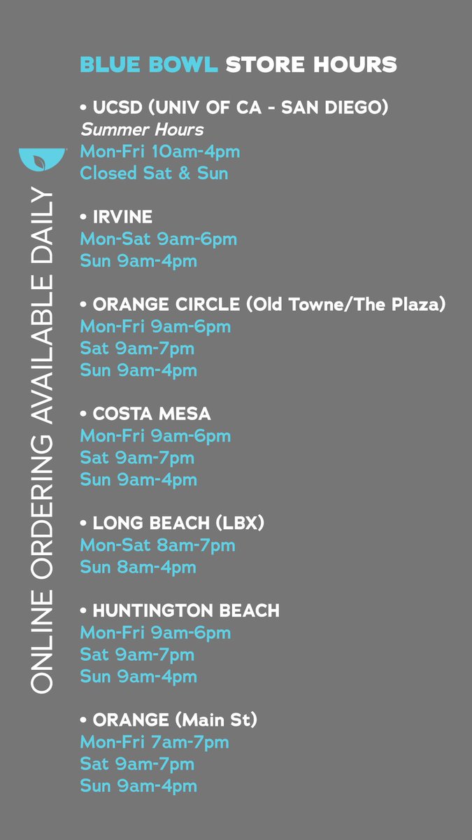 Happy Summer! ☀️🏖

Blue Bowl-UCSD is open with summer hours! 

Check it out 👇