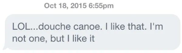 Bullet_Dodged's tweet photo. Here's the thing, I write very full, in-depth profiles and if the only thing you want to message me about is to say that you're NOT a douche canoe... then by definition, sir, you certainly are. #onlinedating #nothankyou #douchecanoe https://t.co/ElwXnH1yhW