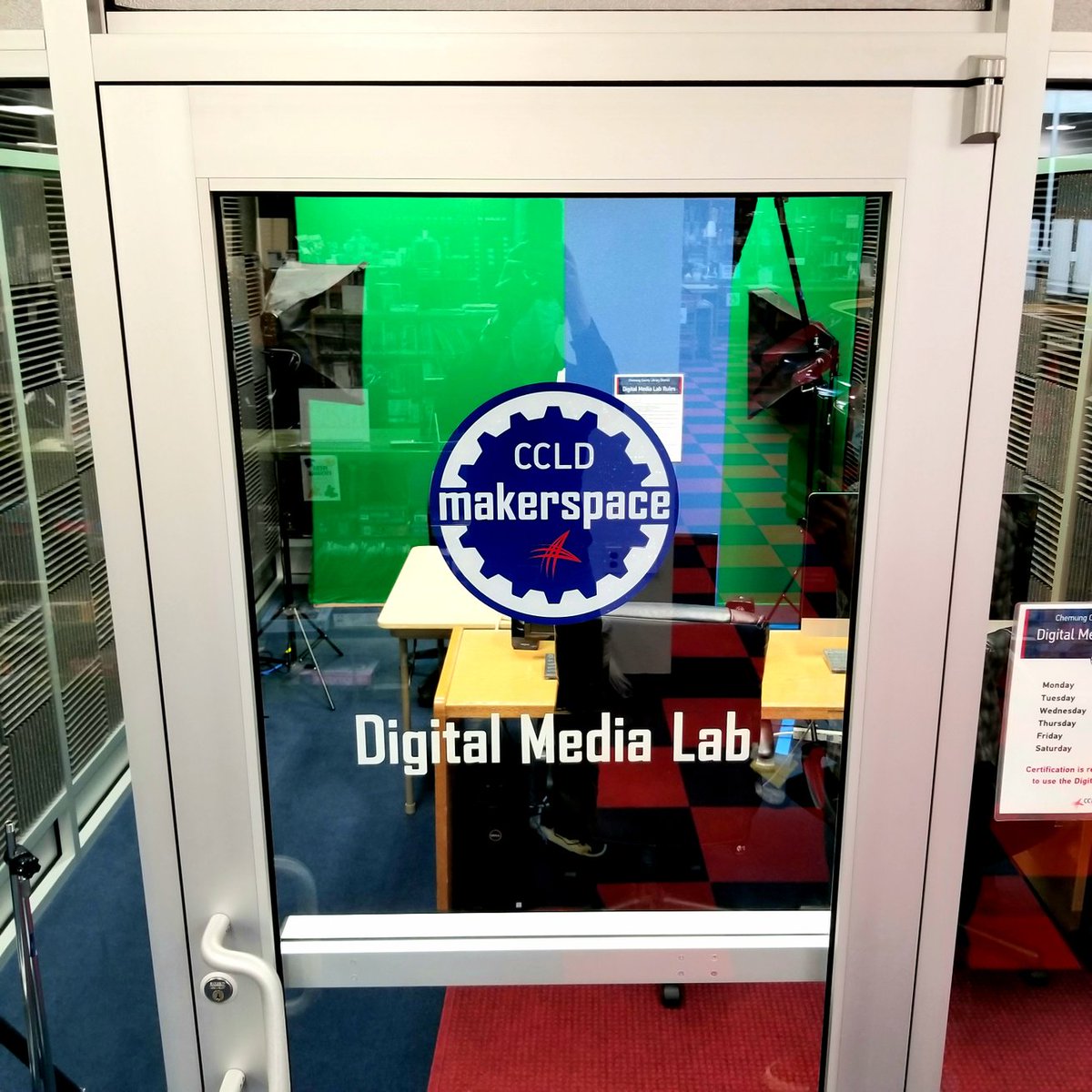 CCLDMakerspace's tweet image. We made a new vinyl sign for the Digital Media Lab door to go with the recent audio equipment upgrades. 

#ccldmakerspace #ccldlibraries #digitalmedialab #audiorecording #vinyl