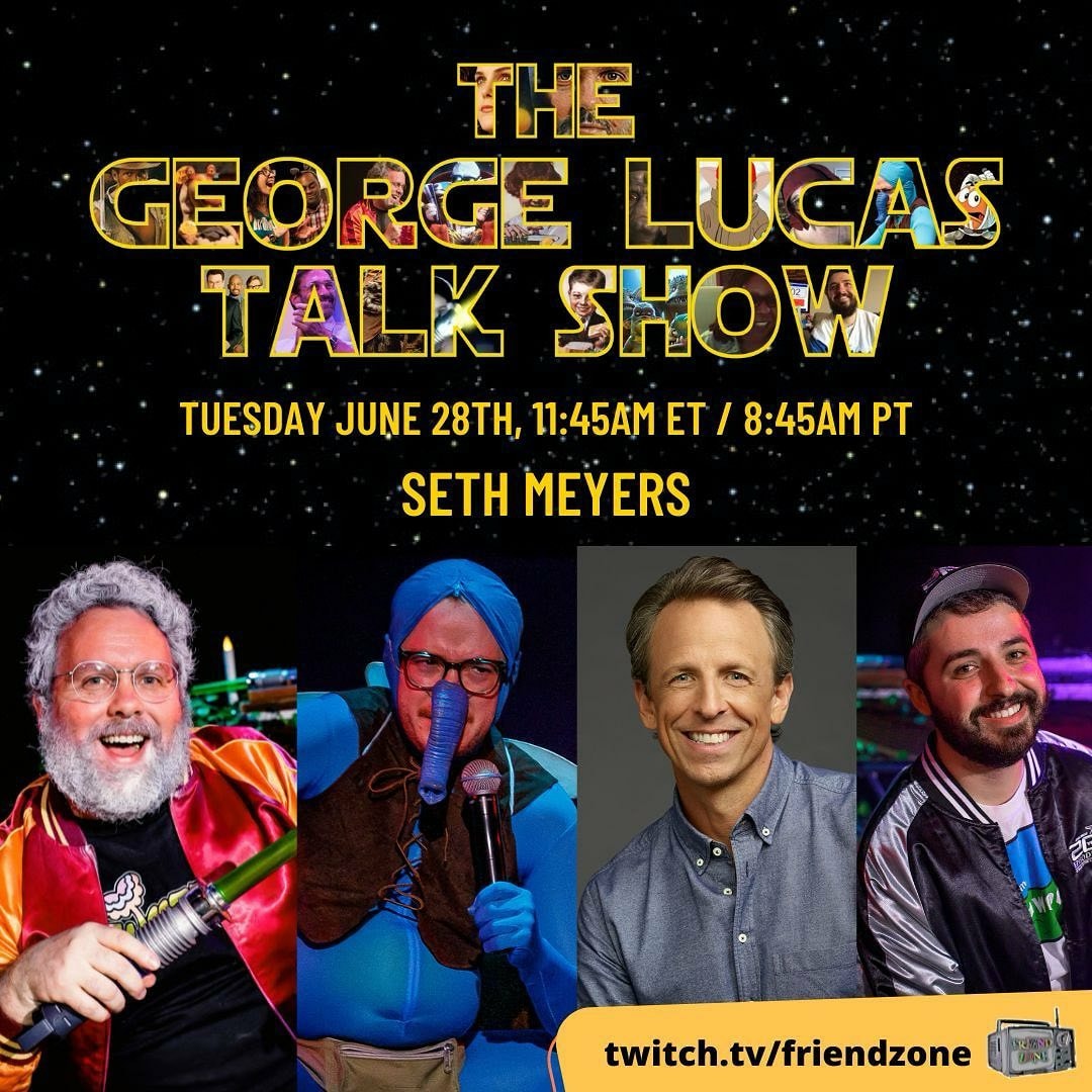 Tomorrow at 11:45AM ET, the first GLTS on <a href="/paulscheer/">Paul Scheer</a>'s FriendZone <a href="/Twitch/">Twitch</a> channel with Special Guest <a href="/sethmeyers/">Seth Meyers</a>!

We're raising money for <a href="/AbortionFunds/">NNAF Abortion Funds</a>, watch the show, support a very important cause!

twitch.tv/FriendZone
