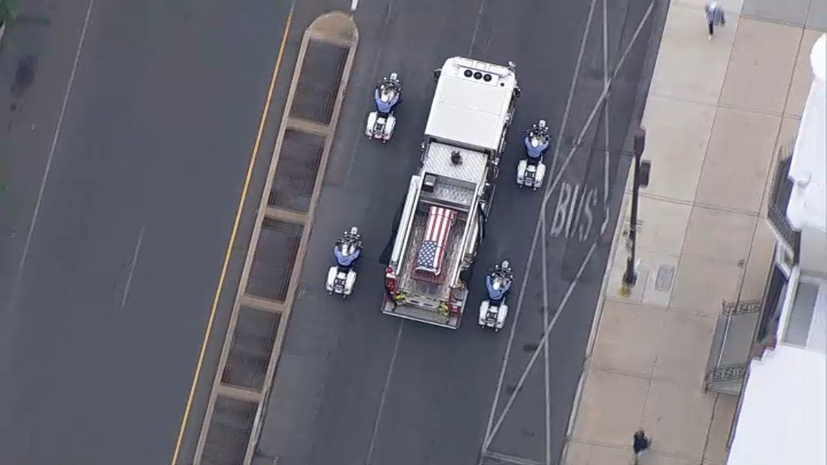 NBCPhiladelphia's tweet photo. WATCH LIVE: #SkyForce10 is over the processional for fallen Philly Fire Lt. Sean Williamson. https://t.co/dBHSxHFtFO https://t.co/RFaDH6xOIj