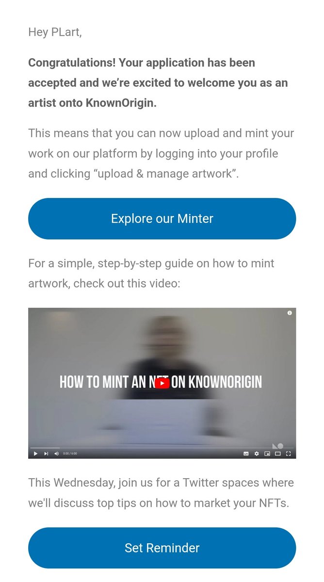 Happy Monday!
I just got this exciting email...
Thank you <a href="/KnownOrigin_io/">KnownOrigin.io</a>!

My application has been accepted! 🔥

#NFTart #NFTartist #PLnft #NFTCommunity #knownorigin