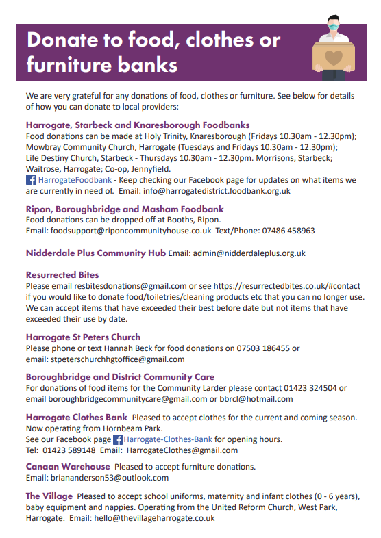 For anyone struggling just now, a reminder that local community providers are here to help with food, clothes & household goods across #Harrogate district. They also welcome donations, if you can. 🙏 #Ripon #Knaresborough #Nidderdale #Boroughbridge hadca.org.uk/sites/default/…