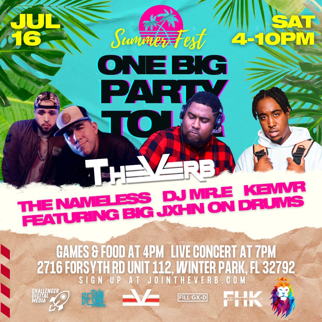 JoinTheVerb's tweet image. Orlando! Who's excited for the SOUTH FLORIDA Takeover @JoinTheVerb 
Grab your free tickets here: JoinTheVerb.com 
#onebigpartytour #chh #summerconcerts