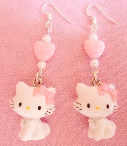 Fairyjeweler – Hello Kitty Earrings with Cherry Blossom Jasper Beads