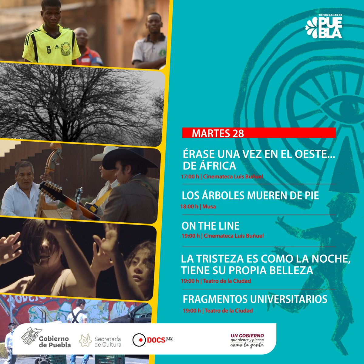 CulturaGobPue's tweet image. ¡#DocsPuebla2022 👁🗨 ya está aquí!

Consulta la cartelera 📽️ de hoy y mañana, ¡te esperamos! @DocsMX @cinemateca_pue 
#TienesGanasDePuebla.