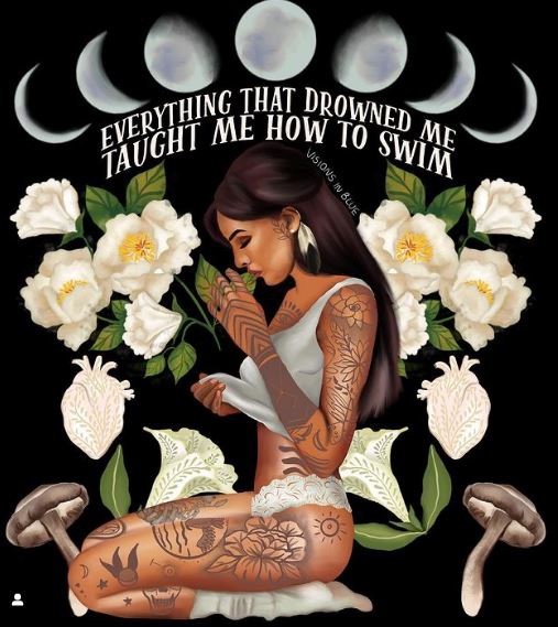 VisionsInBlueI2's tweet photo. "Everything that drowned me , taught me how to swim "
#womenempowerment #selflove #motivationalquotes #awakening #sacredfeminine #gothicart #celestialart #witchyvibes #highervibrations #positiveart #moonphases #bohemianart #strongwomen #quotesaboutlife #strongwomen https://t.co/QbQRNyJGaE