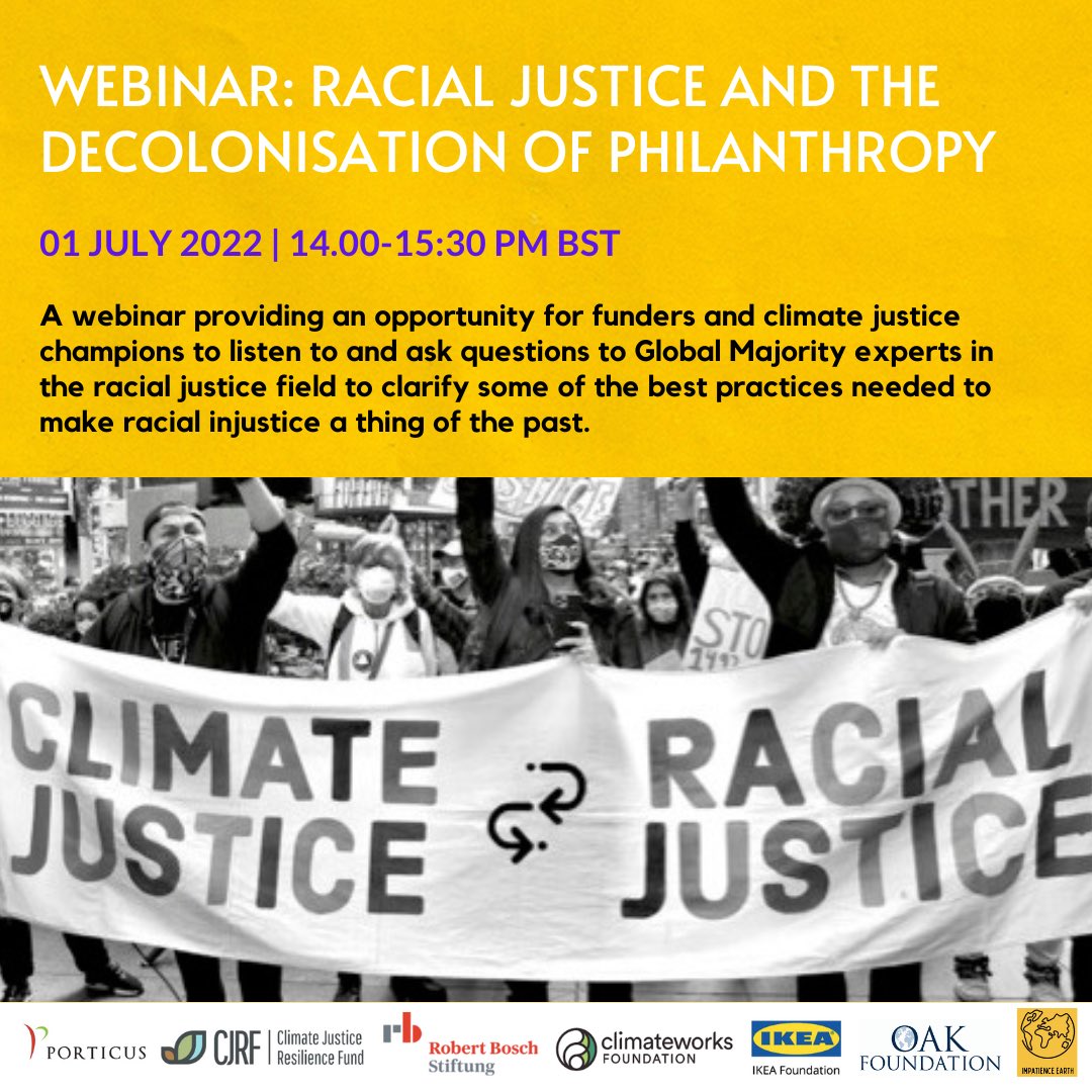 farhanaclimate's tweet photo. How to support POC-led NGOs, recruit more diverse &amp; inclusive teams, and adopt more human-centred approaches? 5 days to go! Join the webinar: ‘Racial Justice and the Decolonisation of Philanthropy’ led by the CJ-JT Donor Collab 
🗓01 July | 2-3.30pm BST 
🔗https://t.co/aoAfhEbcxG https://t.co/iZ8S4LerJ6