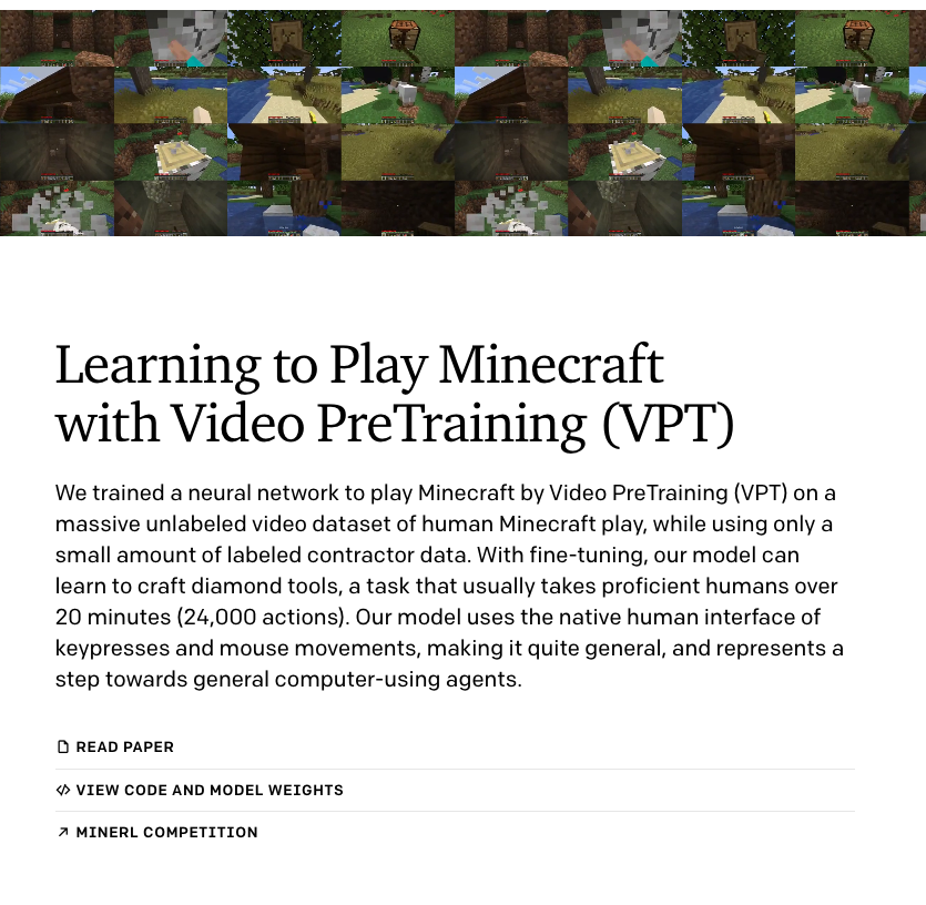 ThomasMiconi's tweet photo. I'd like to look back at the two mega-papers on Minecraft RL that just came out, from @OpenAI and @nvidia.

They both rely on diabolically clever ideas... but in completely different directions. https://t.co/Wy4RknTtMH