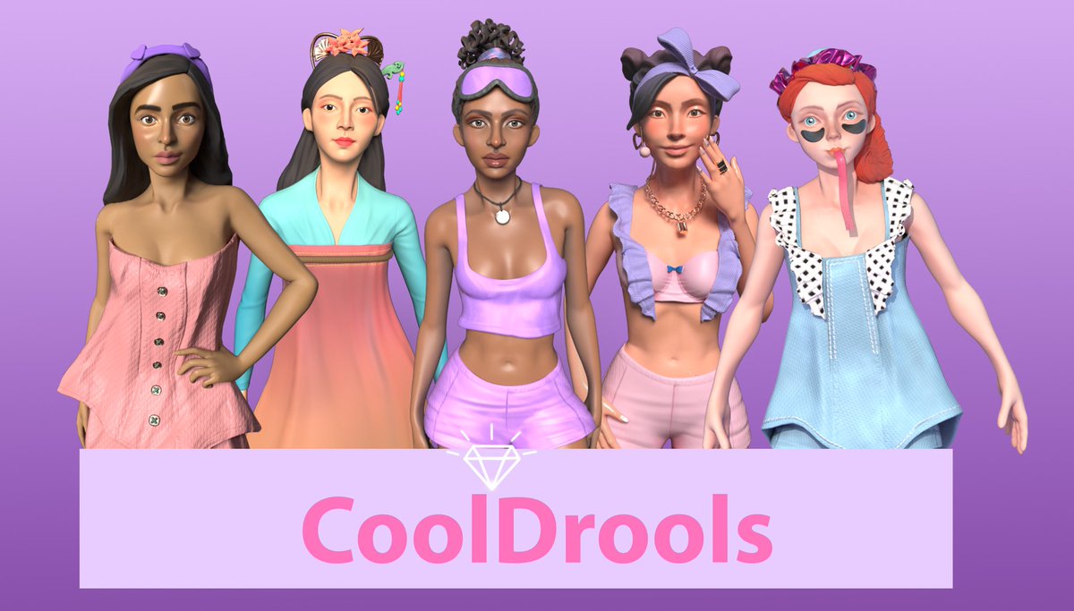 Cooldroolsnft's tweet photo. Presenting the #slumberparty theme

Our lovely #metadroolers in their night outfits. 

Mint will be live soon

#excited #theme #nightout #3dcharacter #gamer #womeninnfts #nftcommunity #nftcollectibles #polygonnft #nftdrop #staytuned https://t.co/ph1gr8WFhC