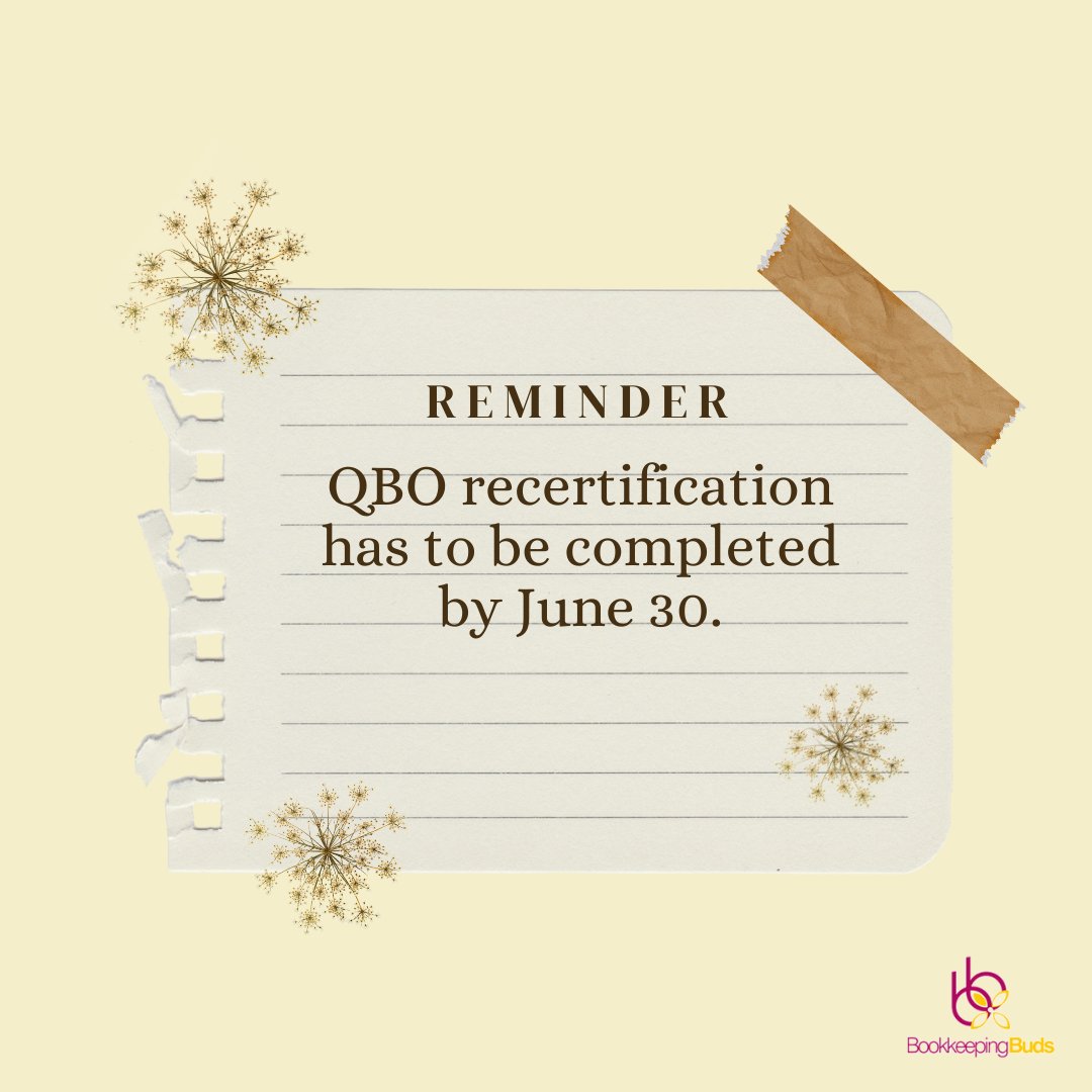 BkBuds's tweet photo. Just a reminder to get your QBO recertification completed!
Have you completed yours yet? πΈ
.
.
.
#qbo #bookkeepingbuds #reminder #womeninfinance https://t.co/jF1HYa1d6o