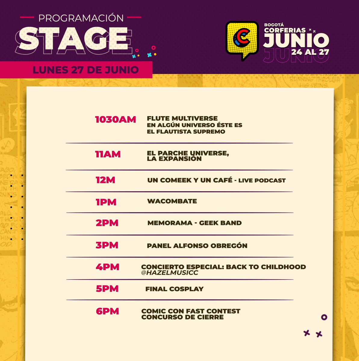 CorferiasBogota's tweet photo. ¡Prográmate hoy con nuestro stage!

Ven y disfruta con toda nuestra programación

#BackToComicCon
Te esperamos! 😎

#BackToTheFuture #ComicConColombia
#StarWars #C3PO https://t.co/cNF1LOvbmL