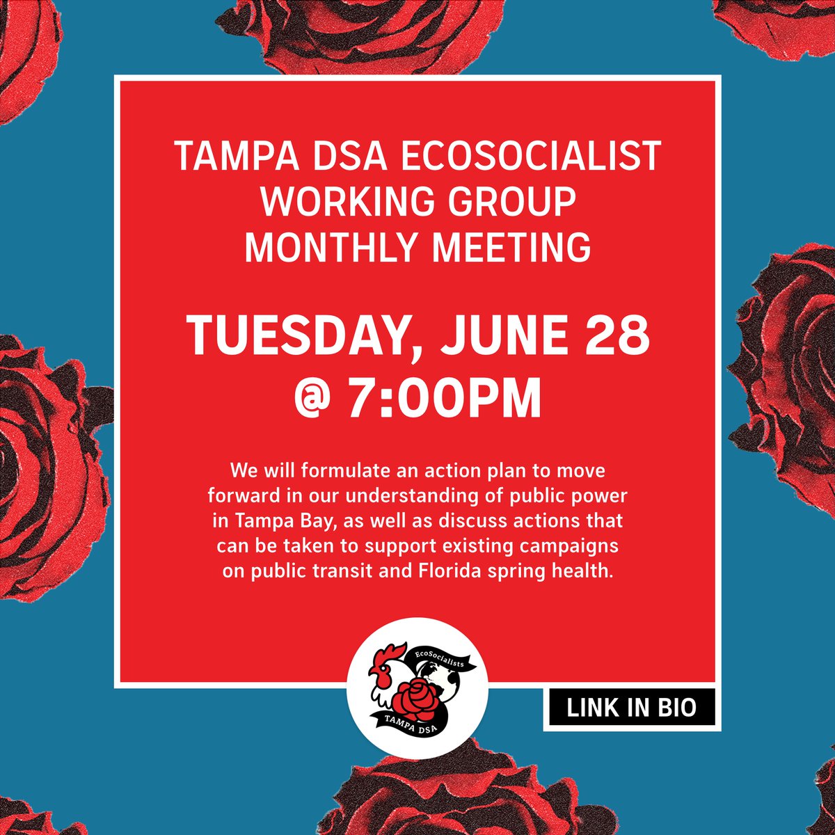 TDSAEcoSoc's tweet photo. Join us TOMORROW @ 7PM for the TDSA EcoSocialist monthly meeting. We will be discussing a 2024 ballot initiative for FL spring health🌹how we will move forward with Public Power &amp; Public Transit🌹volunteer assignments for members interested in getting more involved🌹and more! https://t.co/VcrqVPMhkQ