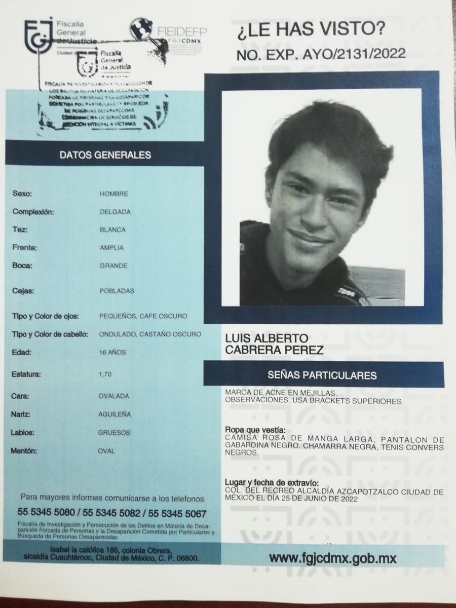 RuidoEnLaRed's tweet photo. ⚠️ATENCIÓN

¿Lo has visto?

Luis Alberto Cabrera desapareció el 25 de junio en la alcaldía Azcapotzalco.

¡Las primeras horas son cruciales para encontrarlo!

#TeBuscamosLuis https://t.co/0v1mBhquHI