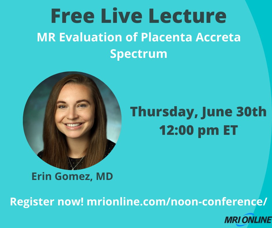 Medality (formerly MRI Online) (@medalityhq) on Twitter photo Join us for this week's free lecture with <a href="/ErinGomezMD/">Erin Gomez, MD</a> for a brief overview of placental MR imaging protocols, normal appearance of the uterus and placenta during pregnancy. Register here 👉 hubs.ly/Q01fFktk0
#radres #medtwitter #radtwitter #foamrad Join us for this week's free lecture with <a href="/ErinGomezMD/">Erin Gomez, MD</a> for a brief overview of placental MR imaging protocols, normal appearance of the uterus and placenta during pregnancy. Register here 👉 hubs.ly/Q01fFktk0
#radres #medtwitter #radtwitter #foamrad