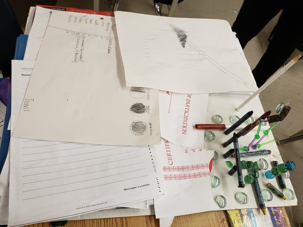 ApplewoodPS's tweet photo. When end of the school year desk clean out transcends into mixed media "Lost in Our Desk" sculpture building... #ohthereitis #losttreasures @dsbn https://t.co/BwLTa1DDWB