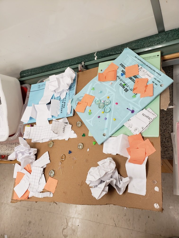 When end of the school year desk clean out transcends into mixed media "Lost in Our Desk" sculpture building... #ohthereitis #losttreasures <a href="/dsbn/">District School Board of Niagara</a>