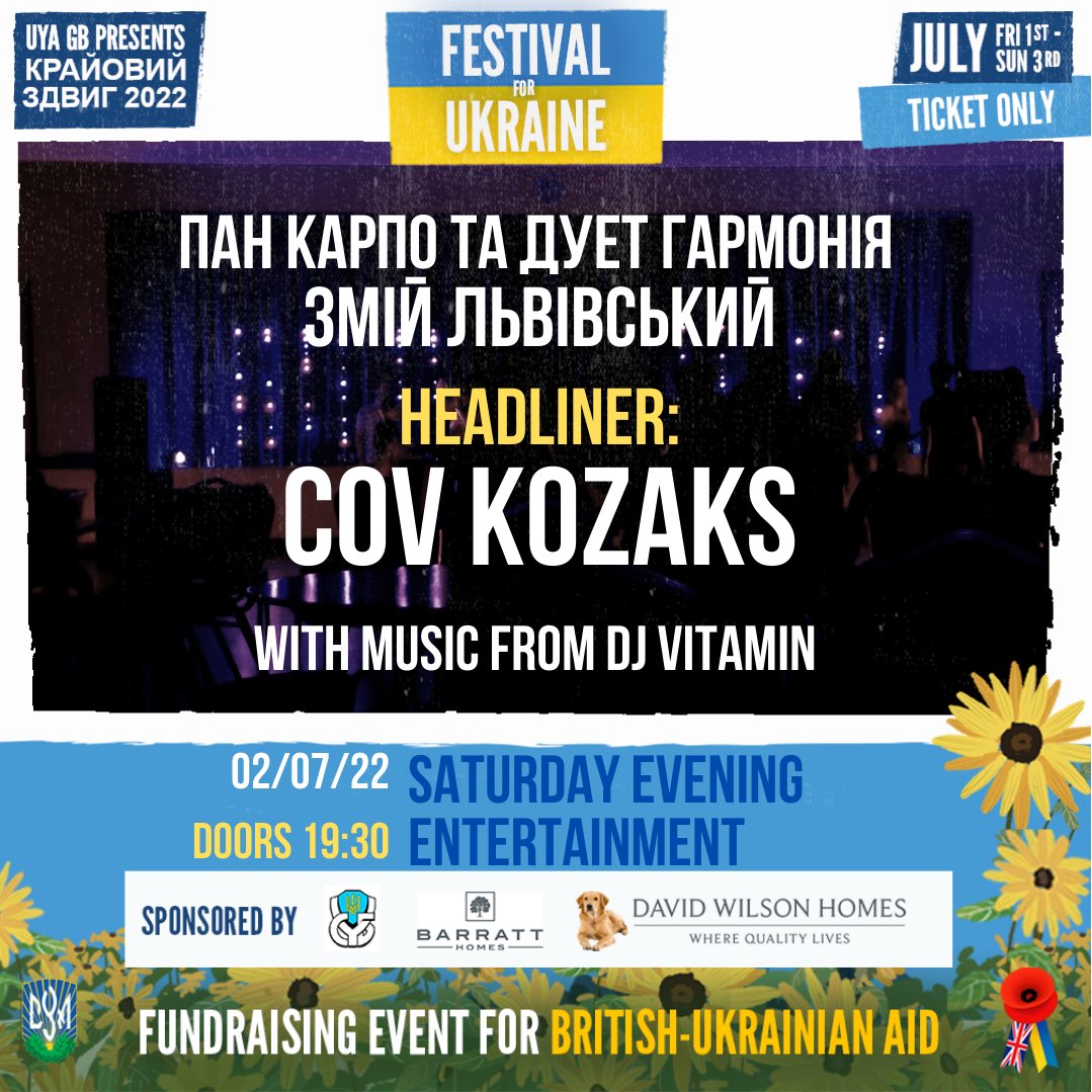 CYMGreatBritain's tweet photo. 🇬🇧 Here’s the full line-up of Крайовий Здвиг 2022 - Festival for Ukraine - Fundraising for @BritUkrAid | Sponsored by: @AUGBSUB, @BarrattHomes &amp; @DavidWilsonHome 

You won’t want to miss it!

Ticket - https://t.co/tODvdWTAHD

@ukrainianevents @UkrainianLondon https://t.co/NCC7slFInK