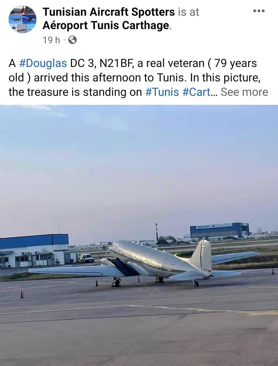 PantylinerMalta's tweet photo. #N21BF #DC3T continued its trip to Rabat Marocco the aircraft is seen resting last night at Tunisia Charthage DTTA. The aircraft was replaced by
#N272ZZ which passed via LGAV few weeks ago . https://t.co/yHgv01QKbQ
@Gerjon_ https://t.co/cpja3YbHlo