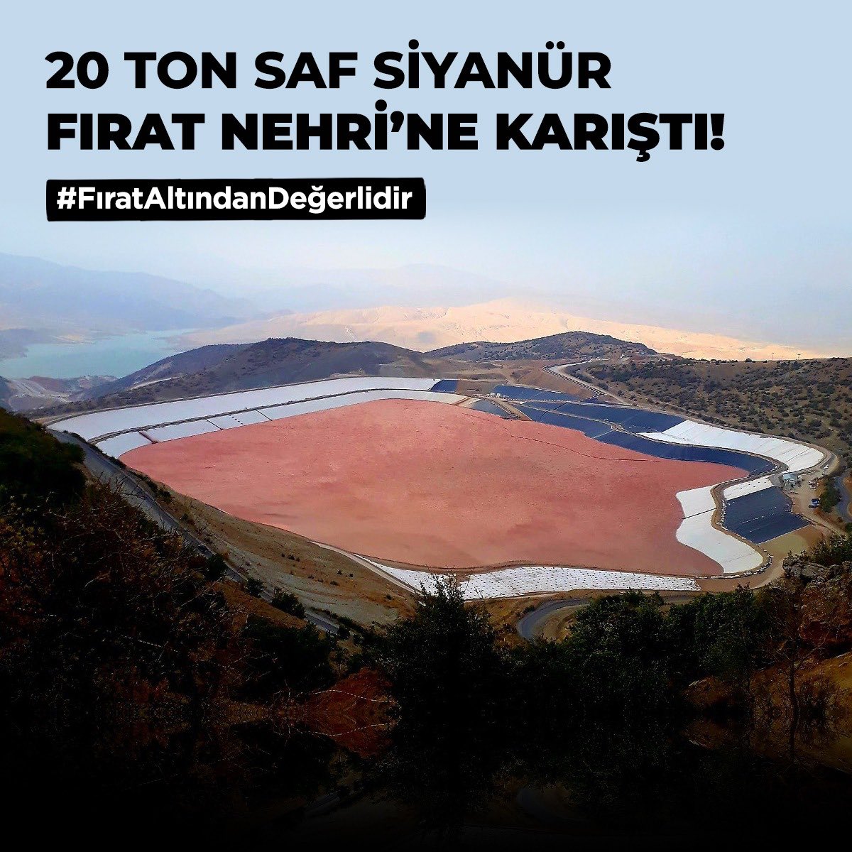 SaldaDernek's tweet photo. Erzincan İliç Çöpler Altın Madeni felaketi!

Bakanlığın ‘çevre kirliliği’ dediği olay aslında Türkiye’yi zehirleyen çevre felaketidir! Üst sınırdan ceza bu yok oluşu engellenemez, kapasite artışının red edilmesi ve madenin kapatılması gerekmektedir. #FıratAltındanDeğerlidir https://t.co/H5eyvDIOG2