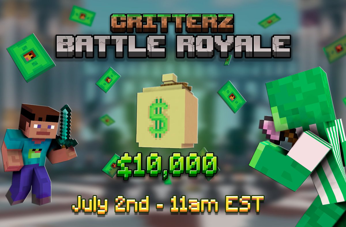 CritterzMC's tweet photo. ⚔️ Our $10,000 Minecraft Battle Royale is almost here!

🏆 With cash prizes for the top 3 winners &amp; runner-up prizes!

🕹️ 1500+ players signed up already, don't miss it!

🎮 JOIN OUR DISCORD! &amp; Get ready for July 2nd. https://t.co/27YPantYxp