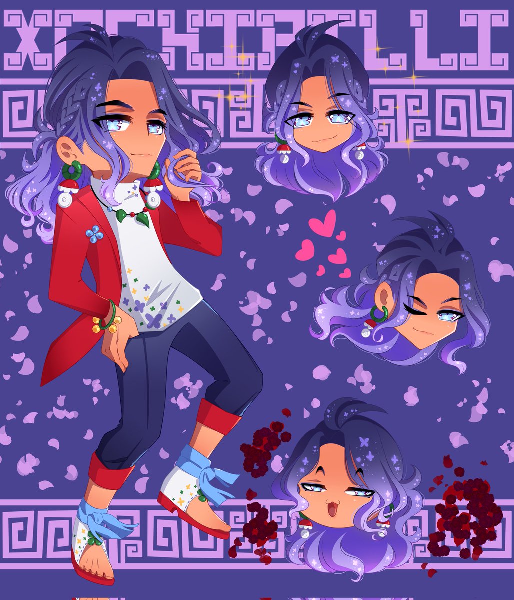 WildCatWildnout's tweet photo. #FertilityGod #Xochipilli #Gijinka 
So glad I could draw two love deities this month 💜 here we have the prince of flowers ⚘️
Xochipilli:
-Mega sussy 
-Mr handsome 
-Down to party anytime 
-Spreads the love 
#art #AnimeArt #chibi #azteca #mexica https://t.co/Ftk9j3KgmT